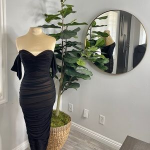 Quenby Black Off Shoulder Mesh Maxi Dress